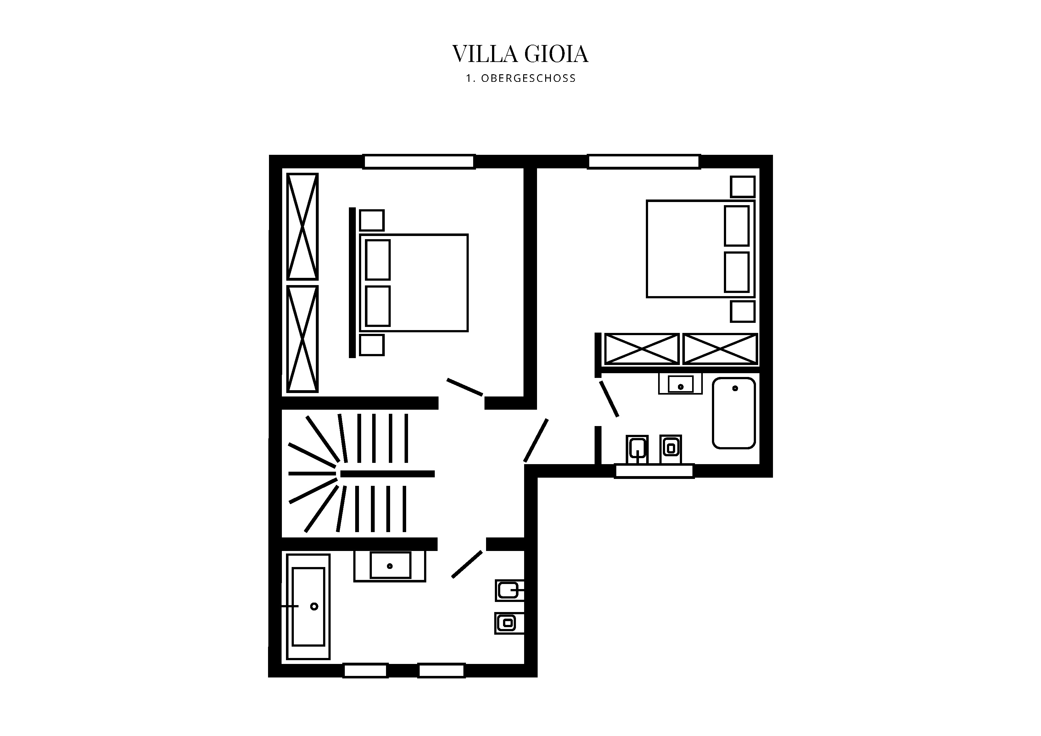Grafik Grundriss Obergeschoss Villa Gioia